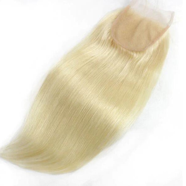 Lace Closures 5 * 5 partie gratuite 100% vierge brésilien # 613 platine blonde droite